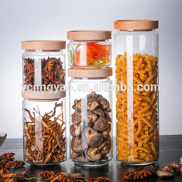 Customized hot sale glass jar storage bottle & jars containers with wooden lid