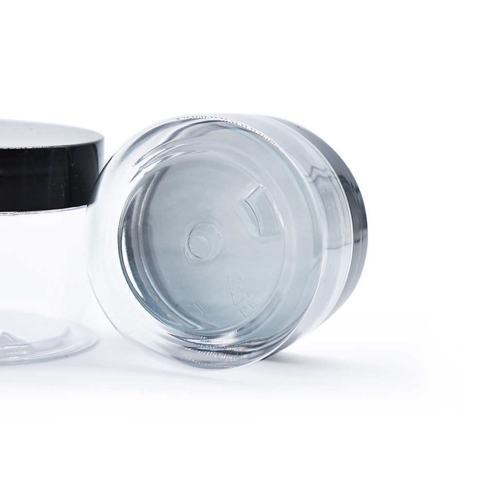 Customized label LOGO clear cosmetic cream jars plastic jars with black lids