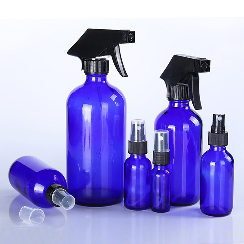 Customized logo 250ml 16 oz 1000ml round amber white boston glass spray bottles for air purification with black spray trigger