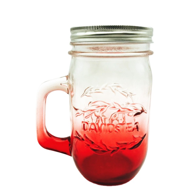 Customized logo Embossed glass mason jars with handle and Screw glass beverage bottles