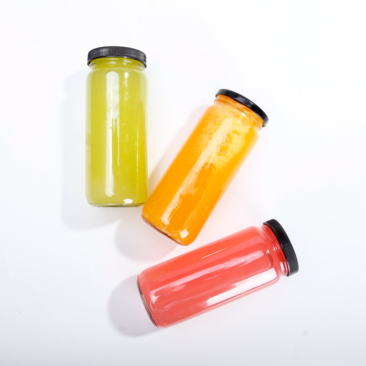 Customized logo printing Smoothie Glass Bottle Straight Sided  Glass Jar With Plastic Lid