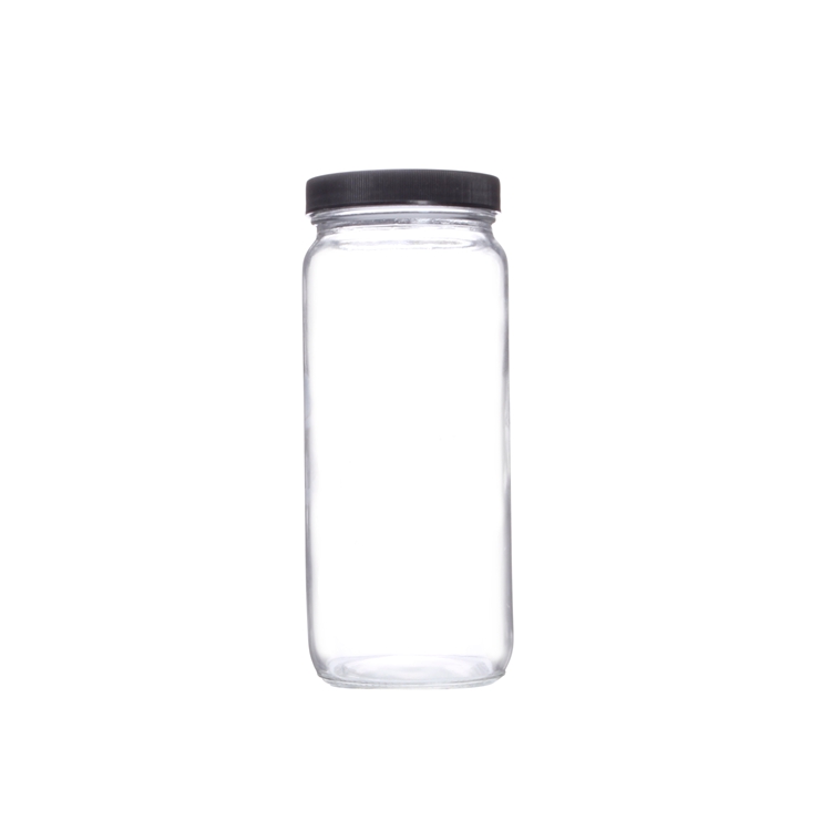 Customized logo printing Smoothie Glass Bottle Straight Sided Glass Jar With Plastic Lid