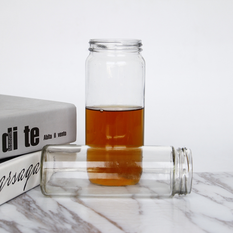 Customized logo printing Smoothie Glass Bottle Straight Sided Glass Jar With Plastic Lid