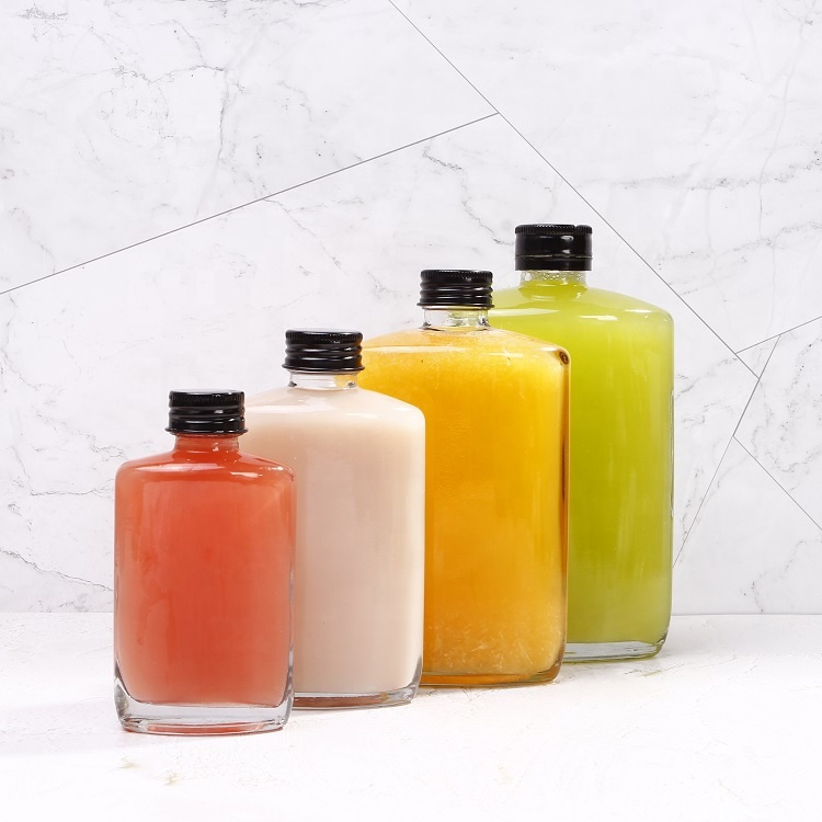Customized new design rectangle flat cold brew glass bottle for juice  with aluminum lid