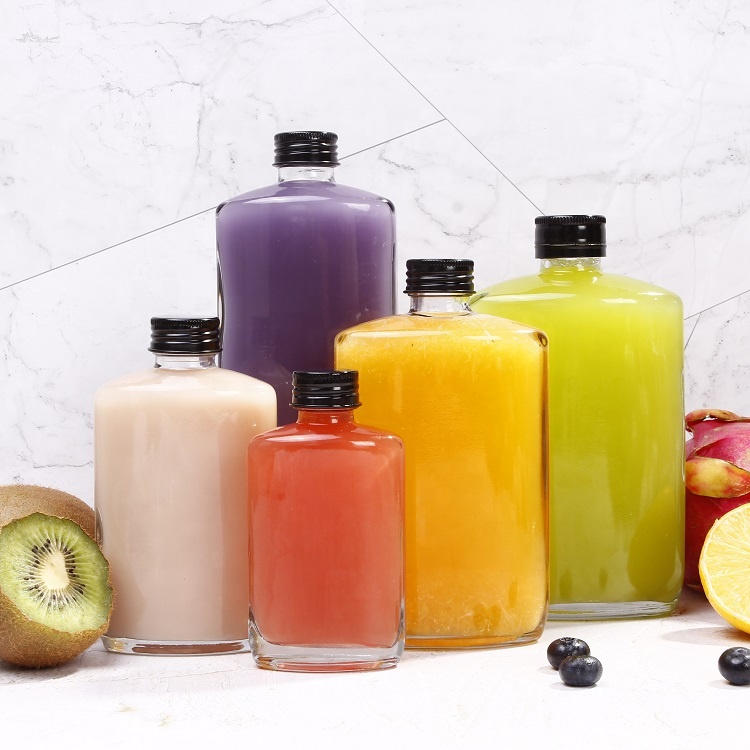 Customized new design rectangle flat cold brew glass bottle for juice with aluminum lid