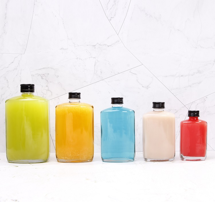 Customized new design rectangle flat cold brew glass bottle for juice with aluminum lid