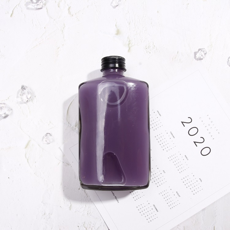 Customized new design rectangle flat cold brew glass bottle for juice with aluminum lid