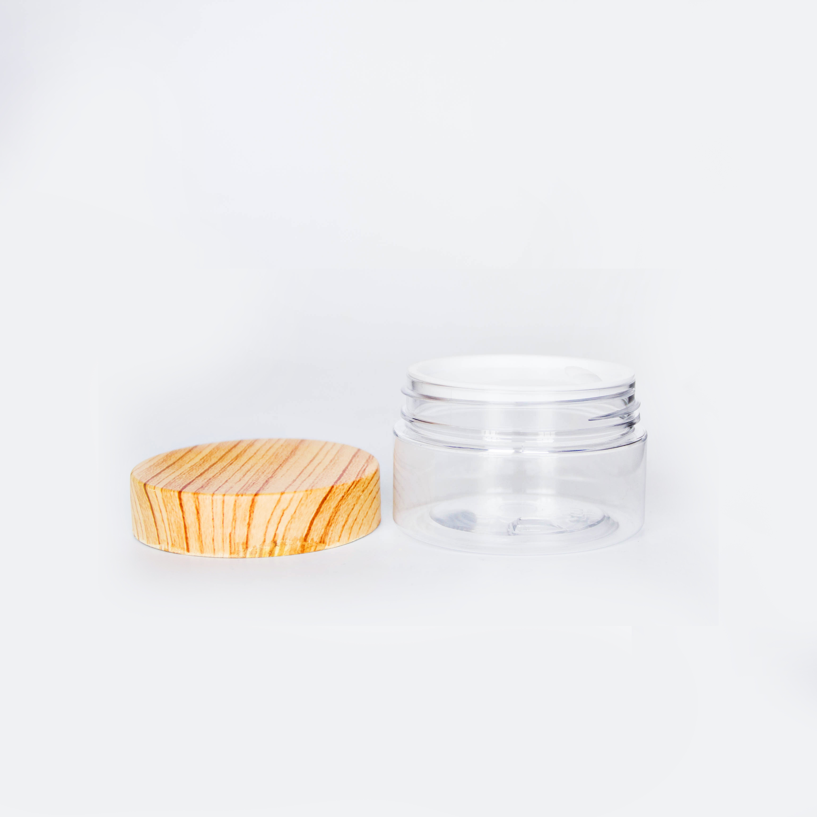 Customized plastic PET clear 50ml 80ml 100ml 120ml 250ml cosmetic skincare cream jar luxury with bamboo screw cap