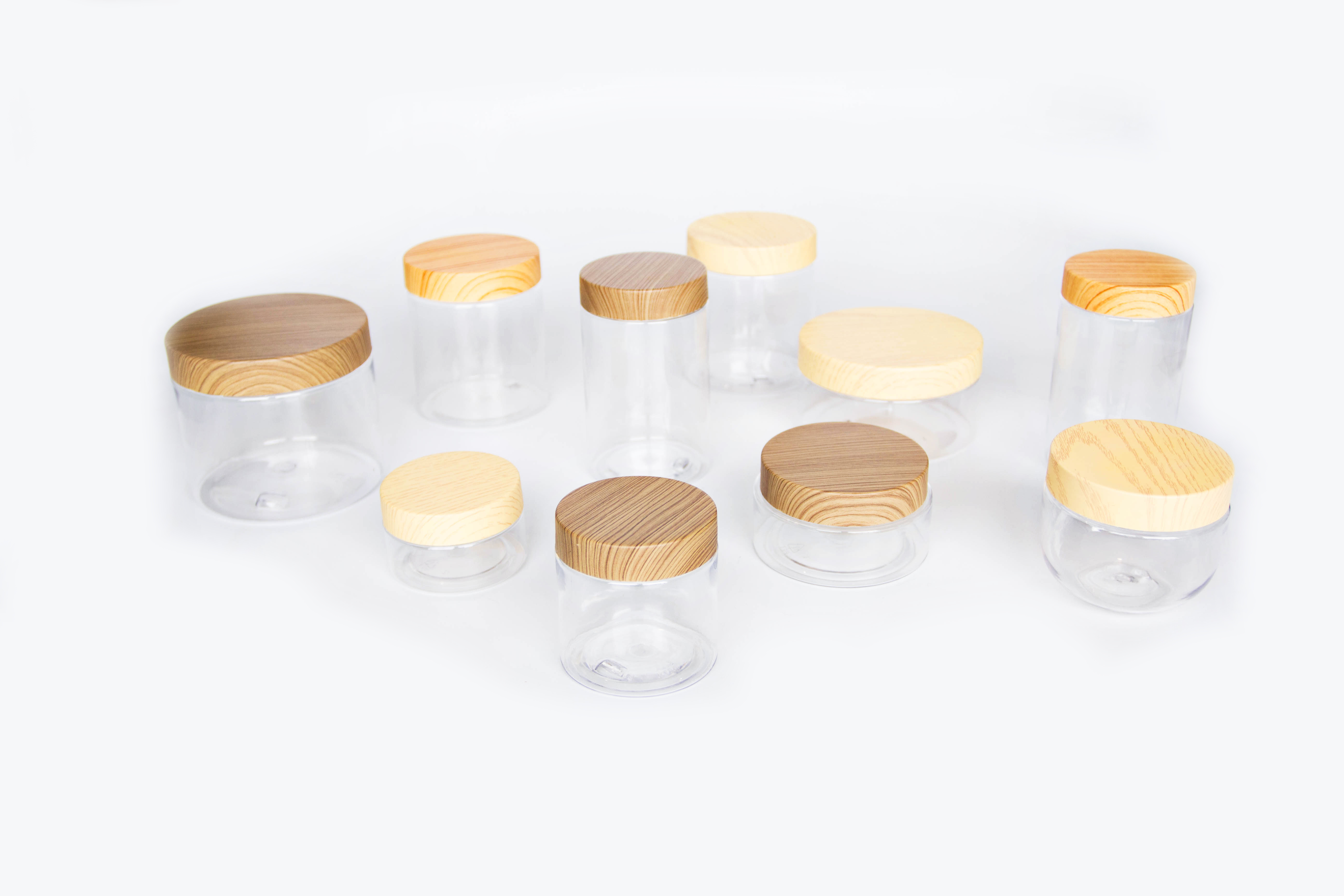 Customized plastic PET clear 50ml 80ml 100ml 120ml 250ml cosmetic skincare cream jar luxury with bamboo screw cap