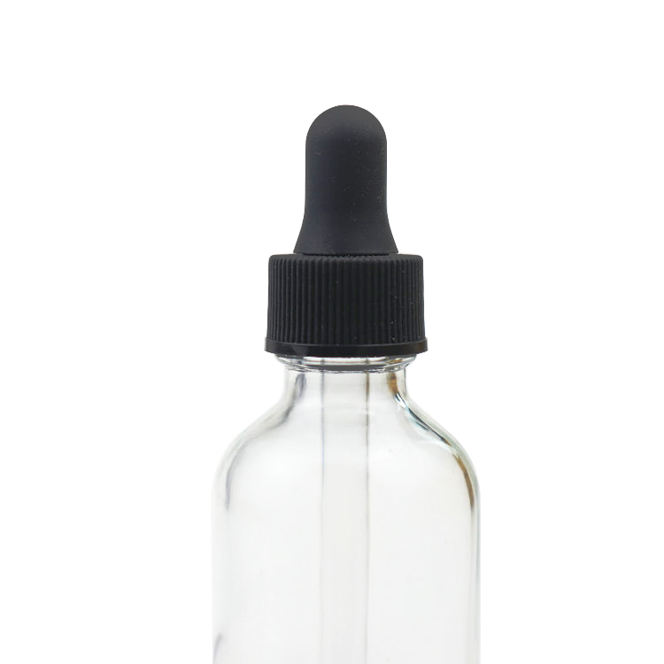 Customized printing 2oz Boston Round 60ml black clear frosted glass bottle with glass dropper