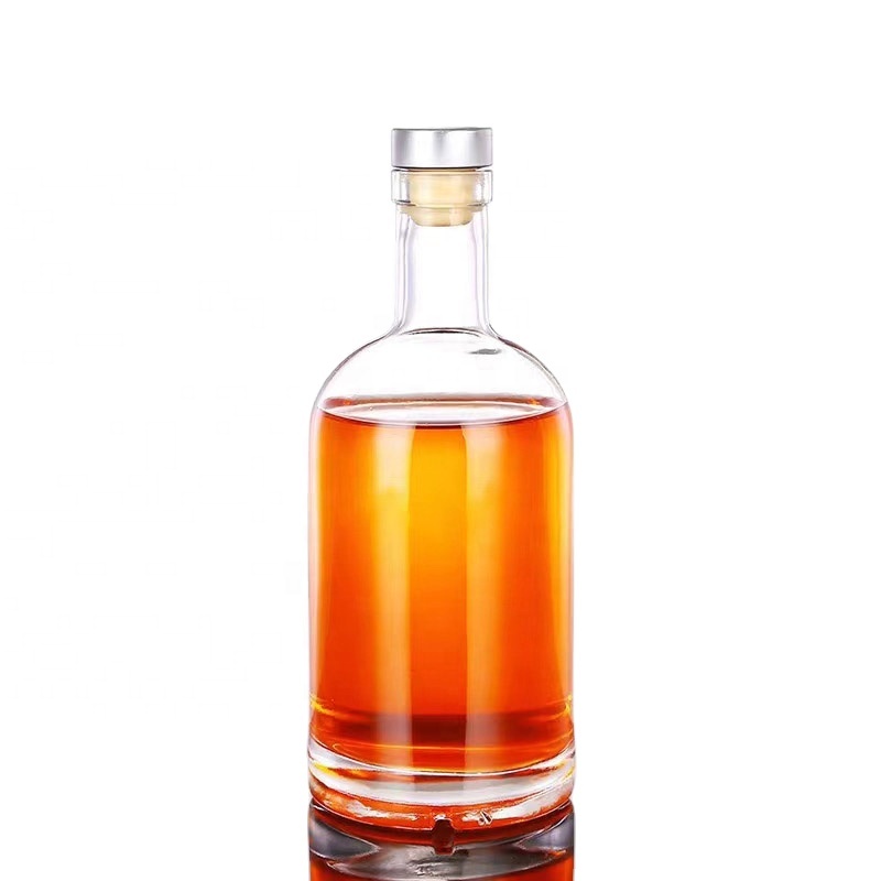 Customized round super flint 375ml 500ml 750ml whisky rum gin tequila vodka brandy glass bottle