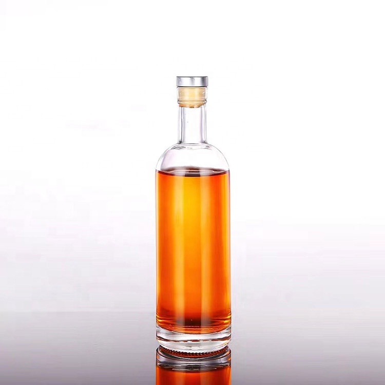 Customized round super flint 375ml 500ml 750ml whisky rum gin tequila vodka brandy glass bottle