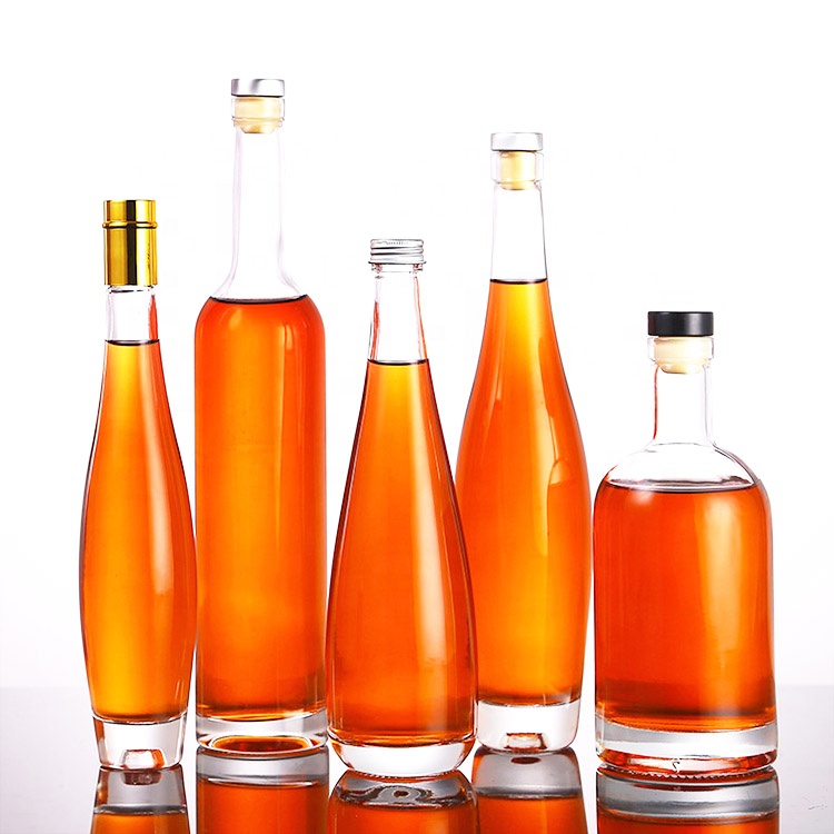 Customized round super flint 375ml 500ml 750ml whisky rum gin tequila vodka brandy glass bottle