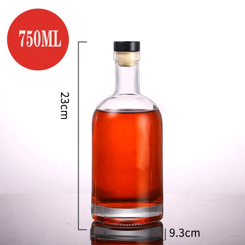 Customized round super flint 375ml 500ml 750ml whisky rum gin tequila vodka brandy glass bottle