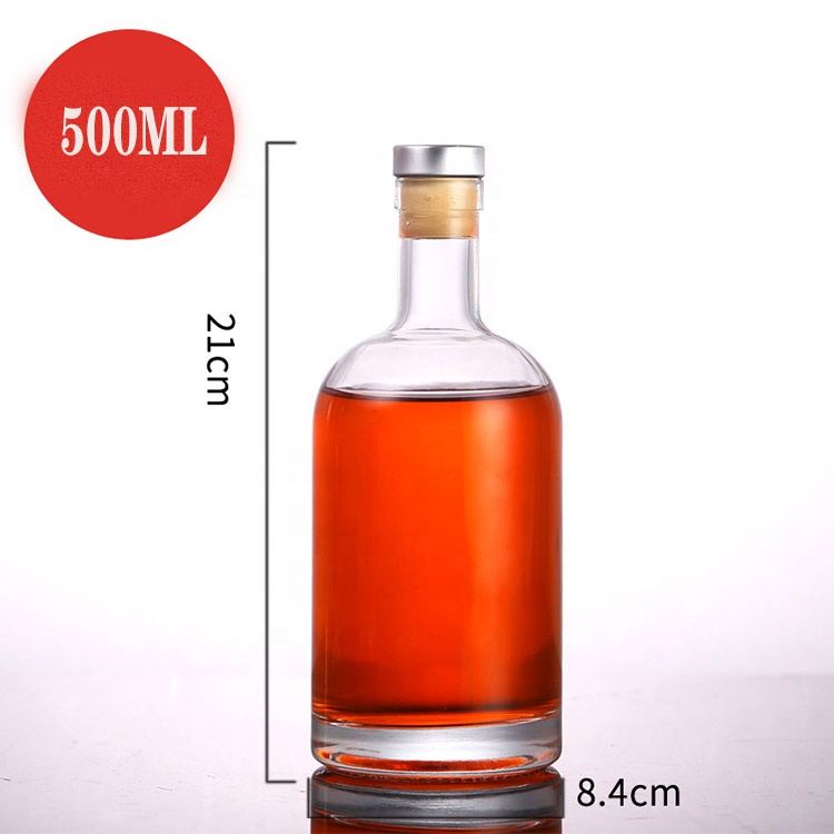 Customized round super flint 375ml 500ml 750ml whisky rum gin tequila vodka brandy glass bottle