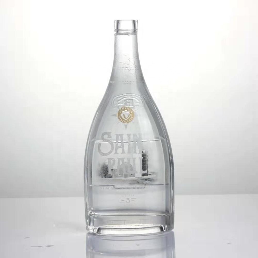 Customized silk screen decal printing logo extra flint transparent oslo spirits liquor gin 750ml vodka glass bottle