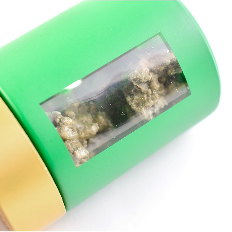 Customized spray printed colour green glass child proof jar with open clear window for hemp weed flower