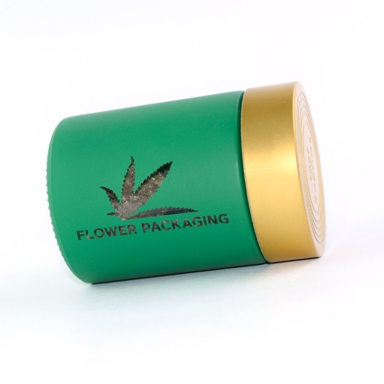 Customized spray printed colour green glass child proof jar with open clear window for hemp weed flower