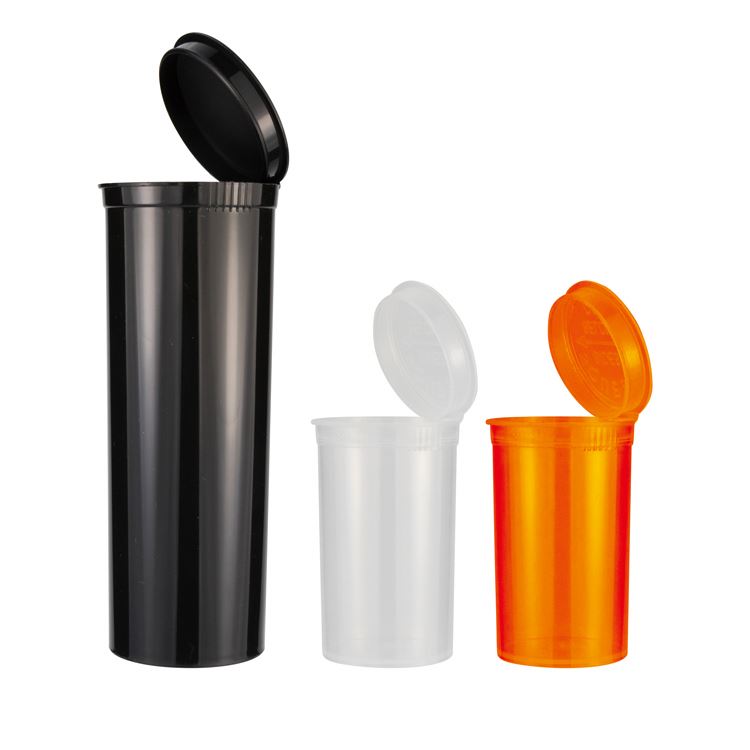Customized tall opaque black orange pill hemp weed 19 60 dram plastic childproof pop top up open containers