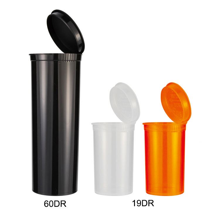 Customized tall opaque black orange pill hemp weed 19 60 dram plastic childproof pop top up open containers