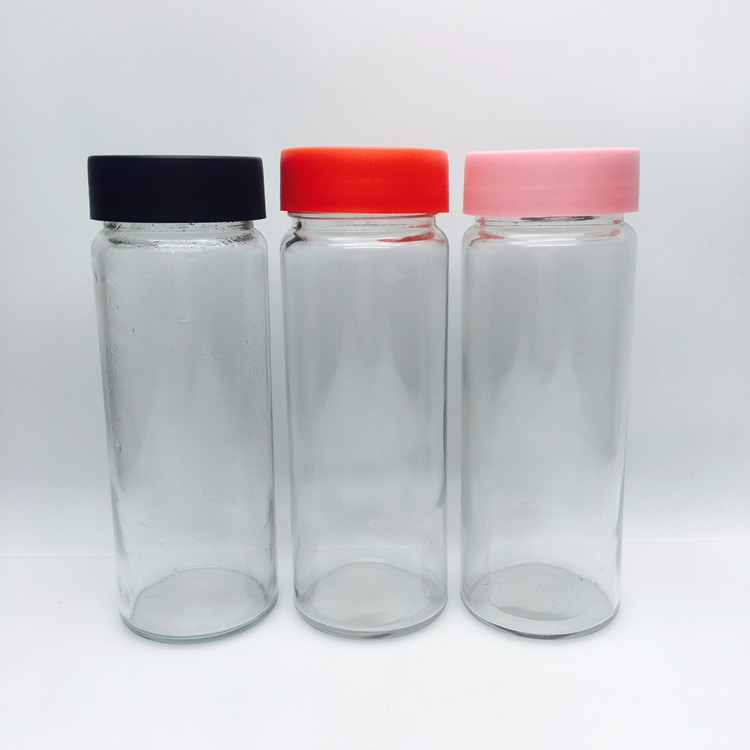 Customized wide mouth 16oz 500ml glass bubble milk tea bottle with plastic cap