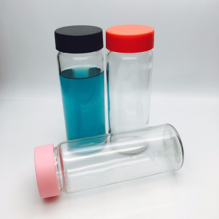 Customized wide mouth 16oz 500ml glass bubble milk tea bottle with plastic cap
