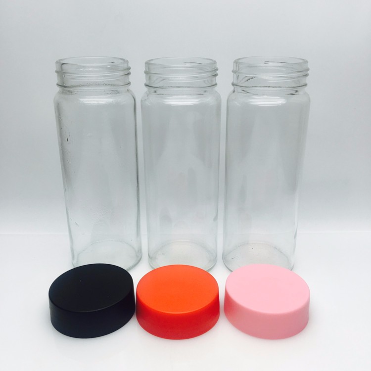 Customized wide mouth 16oz 500ml glass bubble milk tea bottle with plastic cap