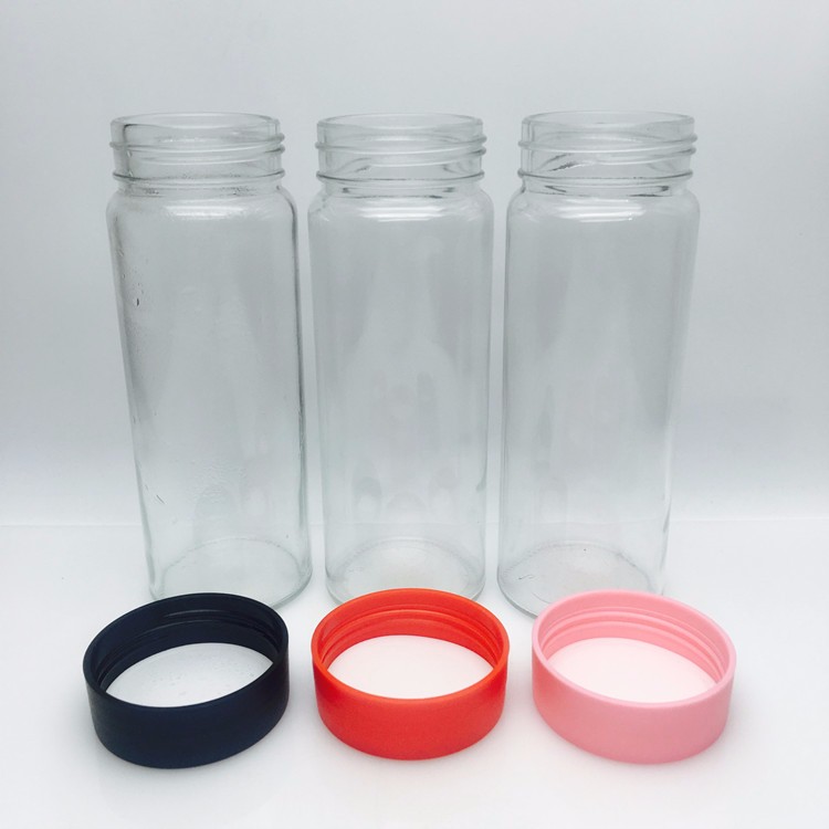 Customized wide mouth 16oz 500ml glass bubble milk tea bottle with plastic cap