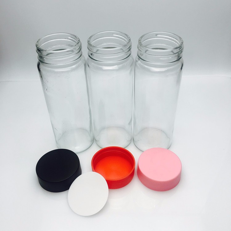 Customized wide mouth 16oz 500ml glass bubble milk tea bottle with plastic cap