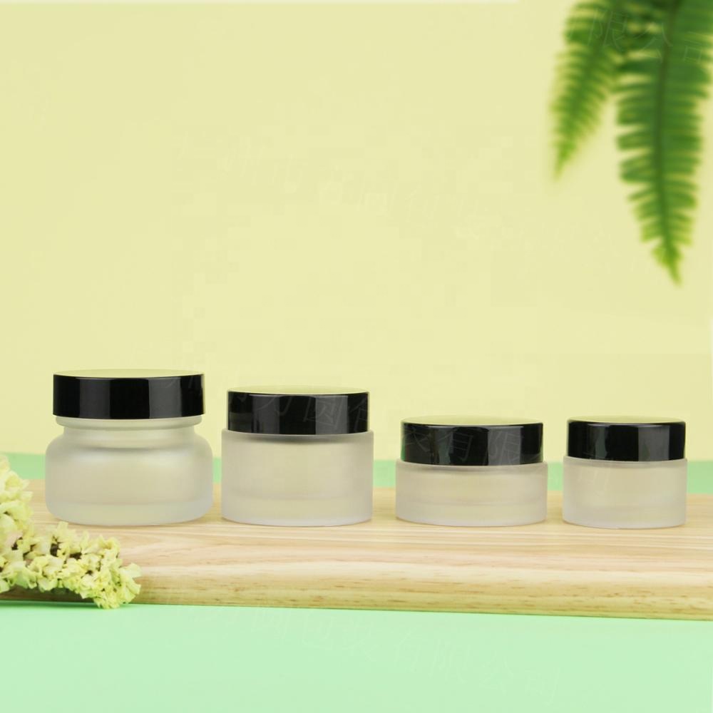 Customs logo 150ml 110ml 50ml 50g jar frosted frosted glass bottles and jars with black cap cosmetic packing container