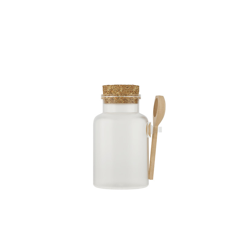 Cute Round Empty Frosted Bath Salt Plastic Bottle Wholesale 100g 200g 300g 500g jar with spoon and cork cap