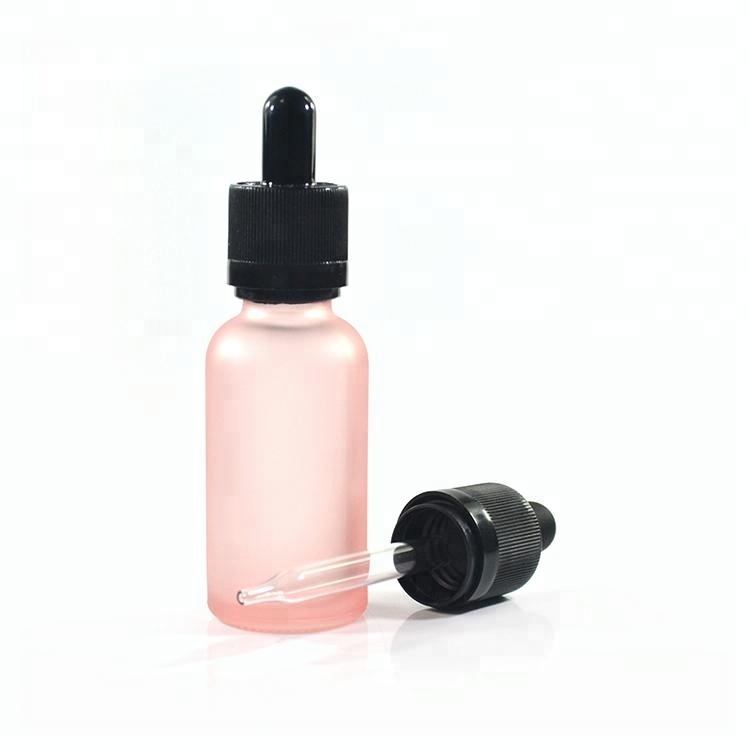 Cute cosmetic serum package 30ml frosted light baby pink glass dropper bottles