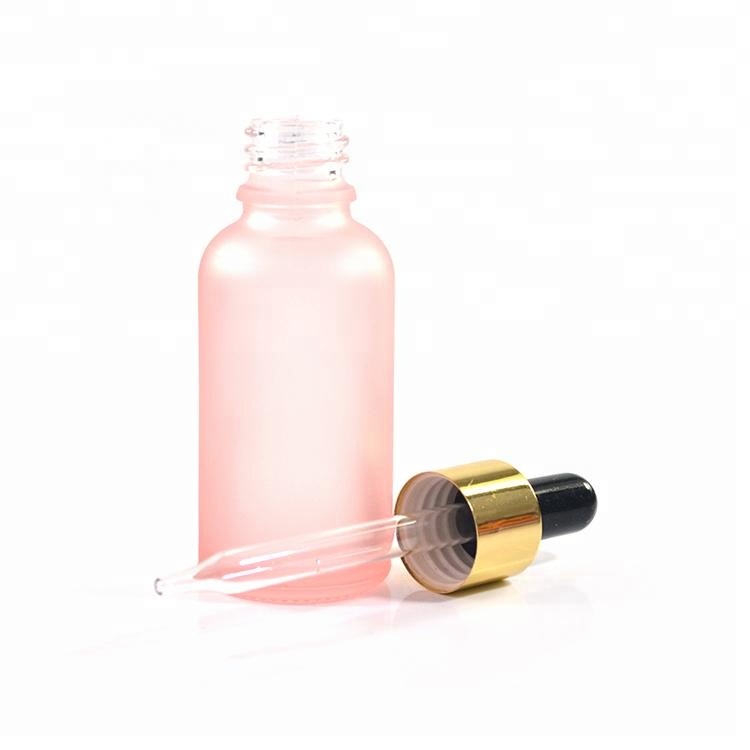 Cute cosmetic serum package 30ml frosted light baby pink glass dropper bottles