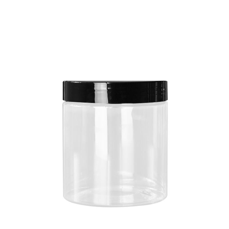 Cyclinder Food Container 250ml 280ml 350ml 400ml 500ml 600ml 700ml 1000ml 1L Clear PET Plastic Jars With Black Lids