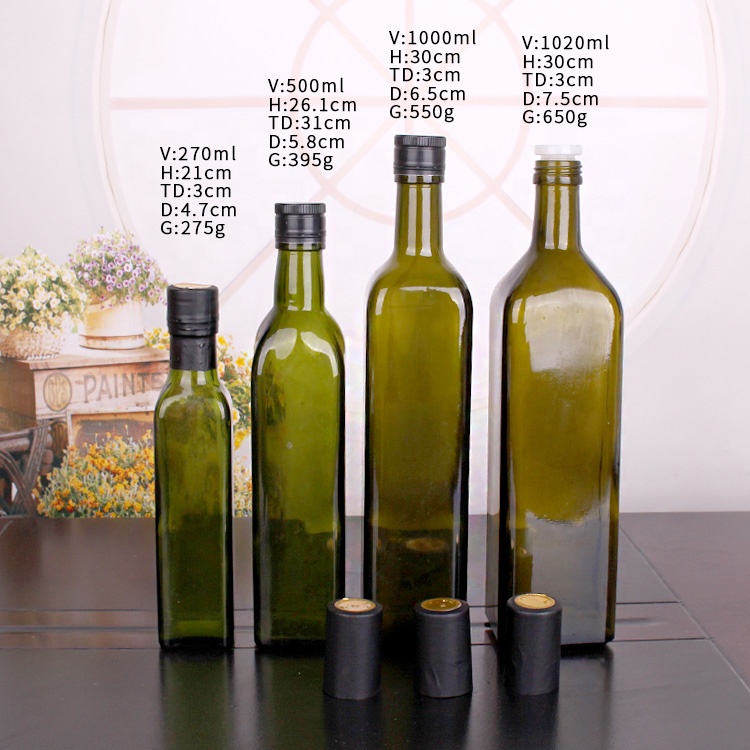 Cylinder 250ml 500ml 750ml green brown glass bottle for olive oil in stock wholesale