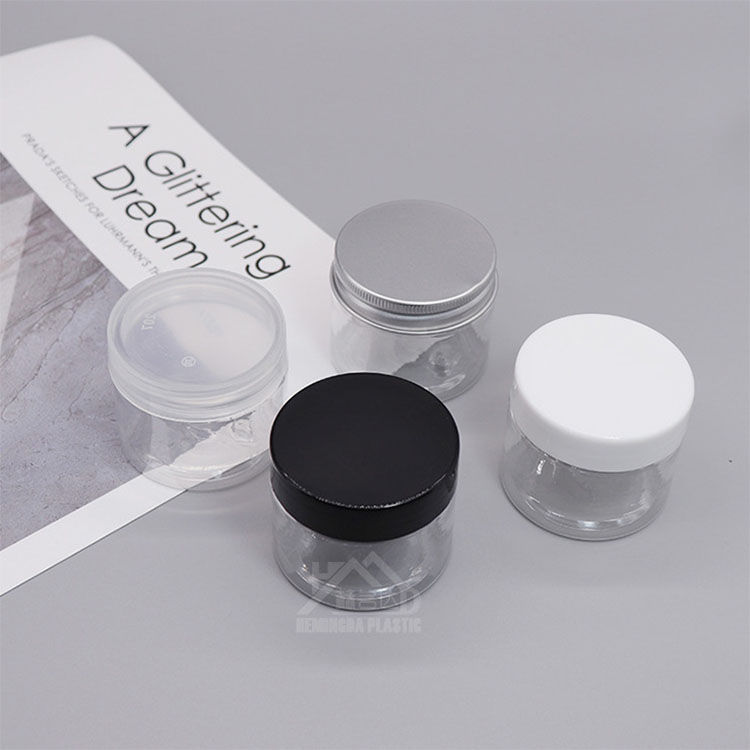 Cylinder 47mm 50ml Pet Plastic Jar Box  With Black White Clear Aluminum Lid For Cosmetic