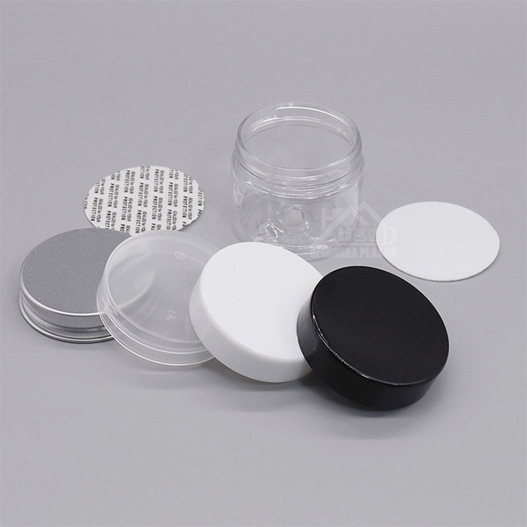 Cylinder 47mm 50ml Pet Plastic Jar Box With Black White Clear Aluminum Lid For Cosmetic