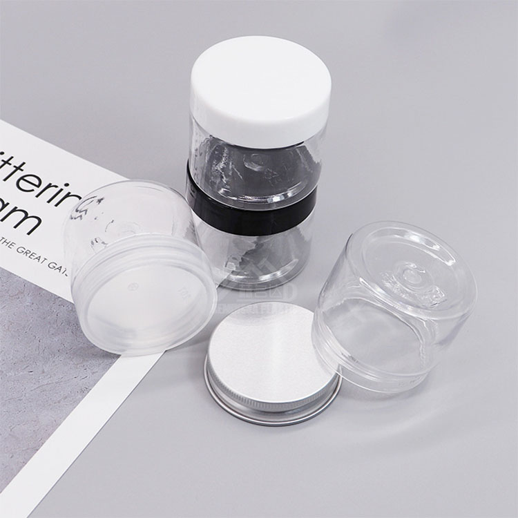 Cylinder 47mm 50ml Pet Plastic Jar Box With Black White Clear Aluminum Lid For Cosmetic