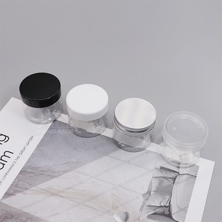 Cylinder 47mm 50ml Pet Plastic Jar Box With Black White Clear Aluminum Lid For Cosmetic