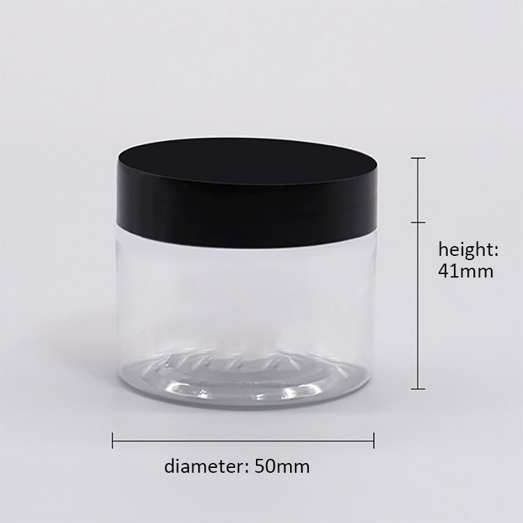 Cylinder 47mm 50ml Pet Plastic Jar Box With Black White Clear Aluminum Lid For Cosmetic