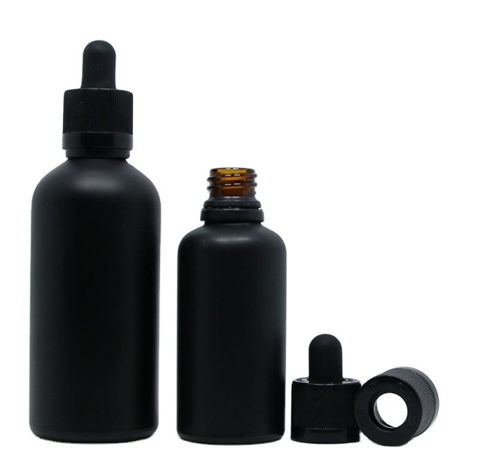 Cylinder Black Color Empty Bottle 30ML Dropper Black Dropper Bottles 100ML