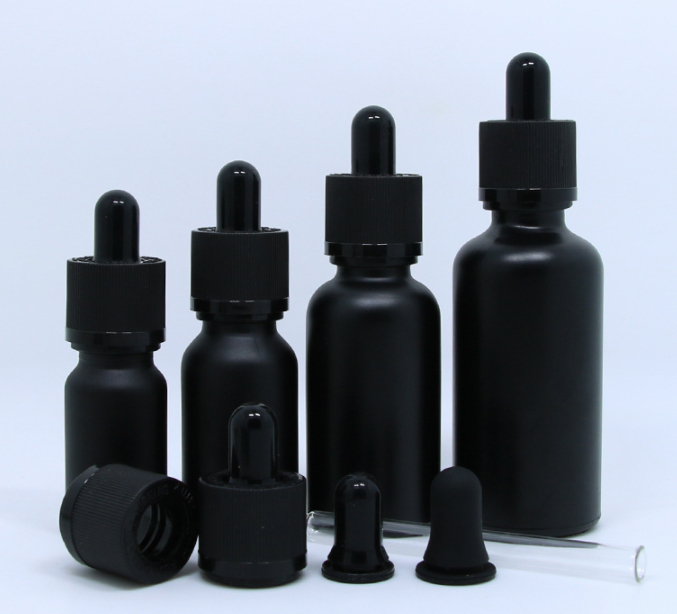 Cylinder Black Color Empty Bottle 30ML Dropper Black Dropper Bottles 100ML