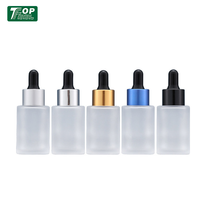 Cylinder Flat Shoulder Rubber Squeeze Aluminium Essential Oil Frosted Dropper Bottle 30ml