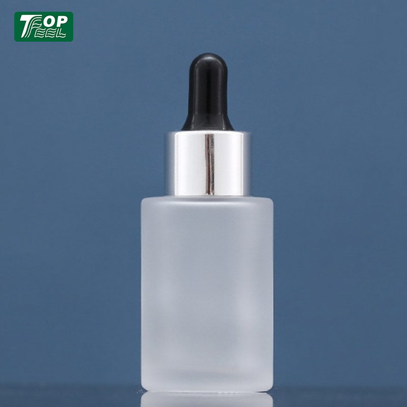 Cylinder Flat Shoulder Rubber Squeeze Aluminium Essential Oil Frosted Dropper Bottle 30ml