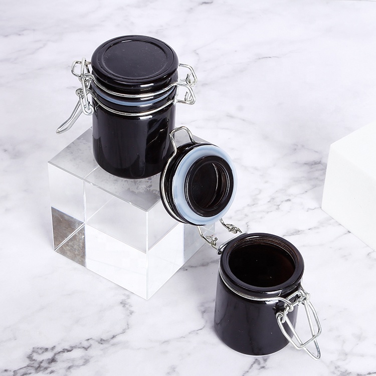 Cylinder Round 50ml 100ml Airtight Glass Storage Jar With Clip Lid For Food Cosmetic Herbs