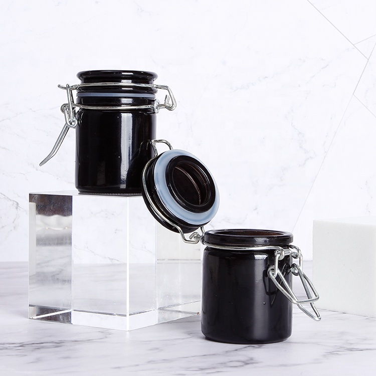 Cylinder Round 50ml 100ml Airtight Glass Storage Jar With Clip Lid For Food Cosmetic Herbs