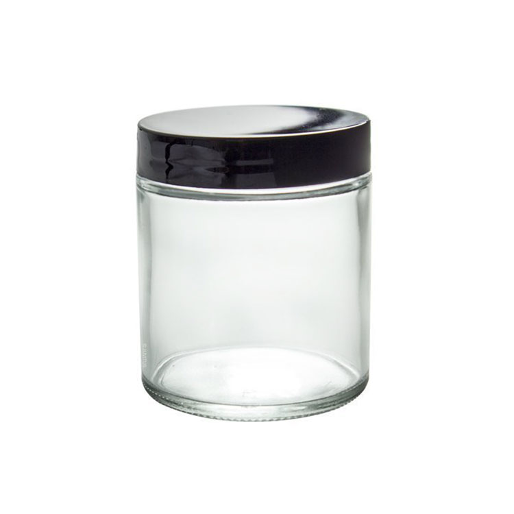 Cylinder Round 8 oz Clear Glass Jar Straight Sided with Black Lid