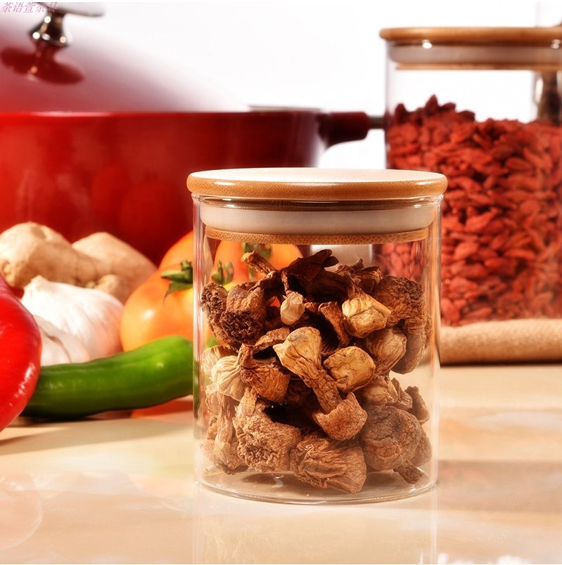 Cylinder Sealed Air Tight Kitchen Glass Jar Container With Bamboo Lid For Storage