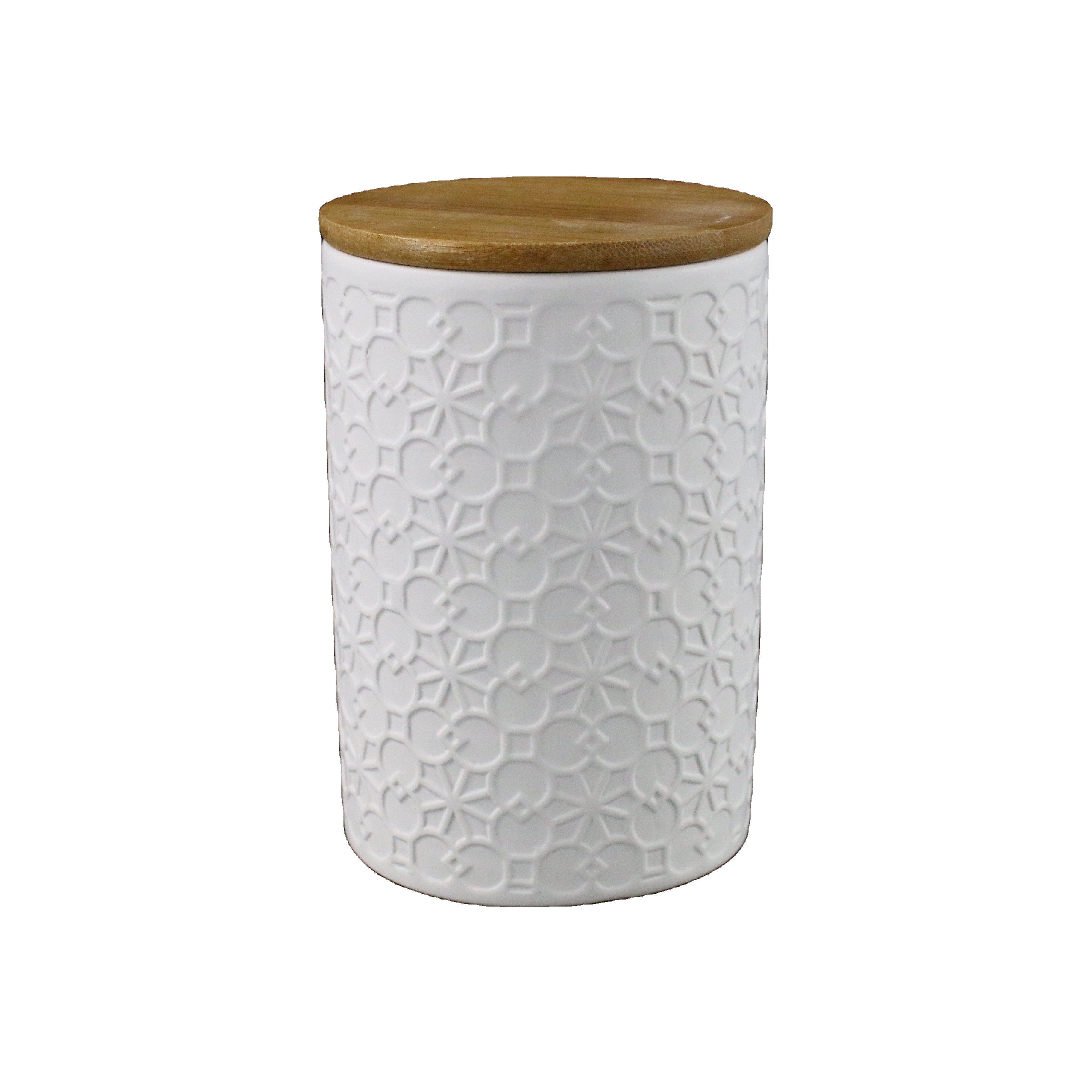 Cylinder Shape Sealed Pots Food Storage Ceramic Stoneware Tea Coffee Sugar Canister with Wooden Lid