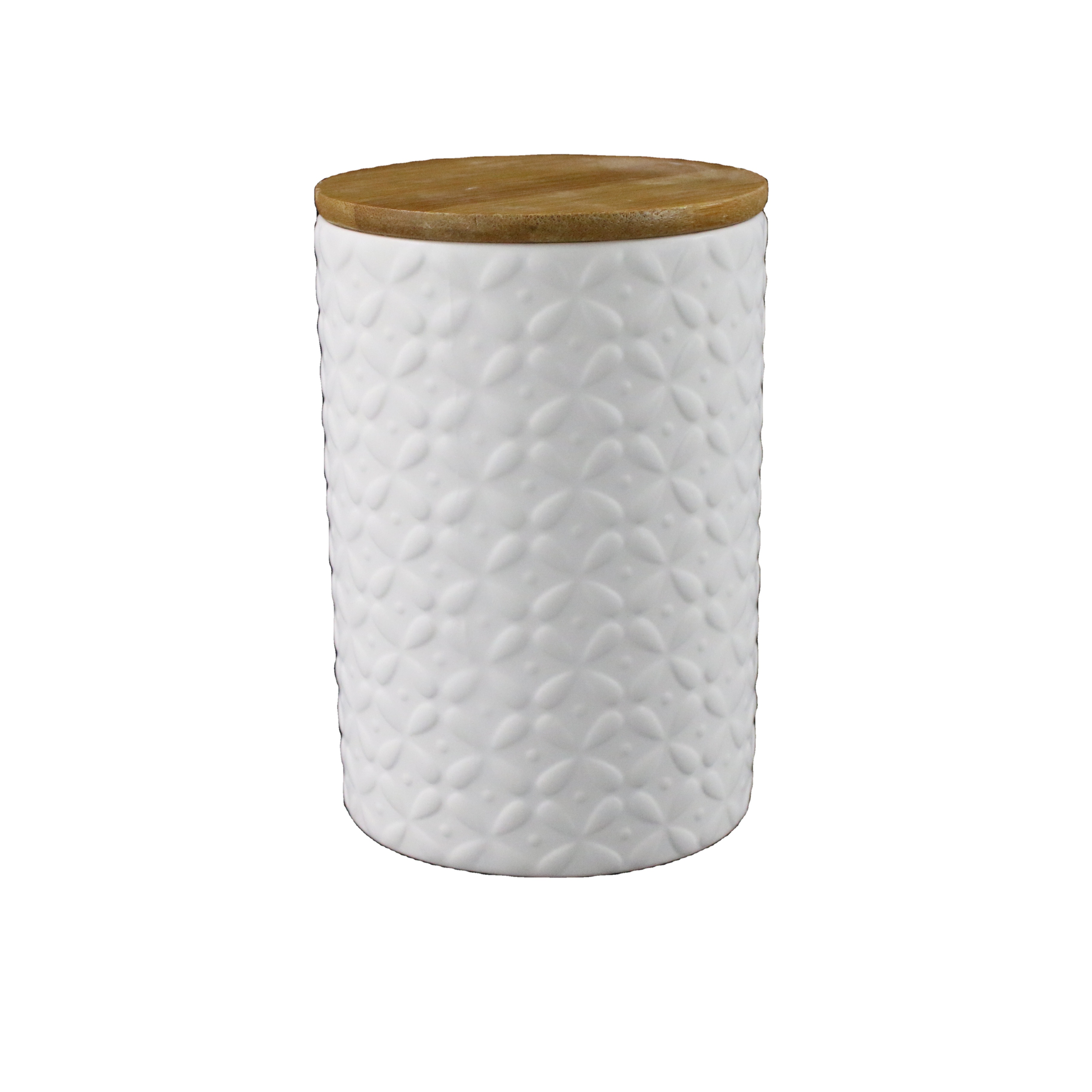 Cylinder Shape Sealed Pots Food Storage Ceramic Stoneware Tea Coffee Sugar Canister with Wooden Lid